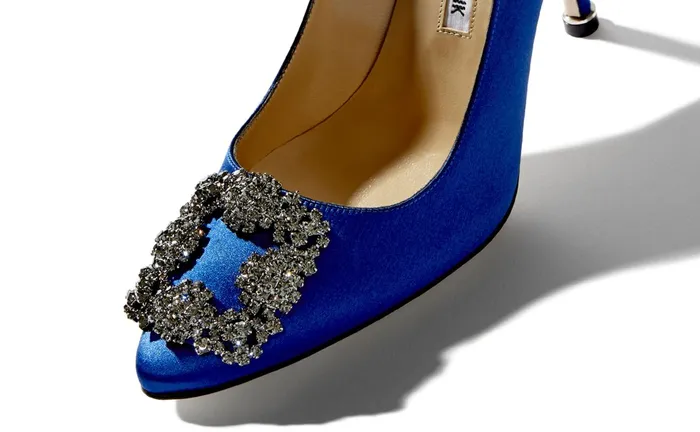 Women Hangisi Manolo Blahnik HANGISI Blue Satin Jewel Buckle Pumps Women Hangisi Manolo Blahnik HANGISI Blue Satin Jewel Buckle Pumps