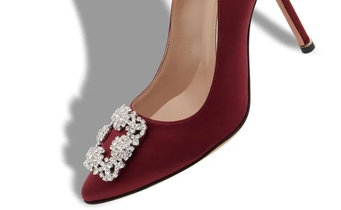 Women Hangisi Manolo Blahnik HANGISI Dark Red Satin Jewel Buckle Pumps Women Hangisi Manolo Blahnik HANGISI Dark Red Satin Jewel Buckle Pumps