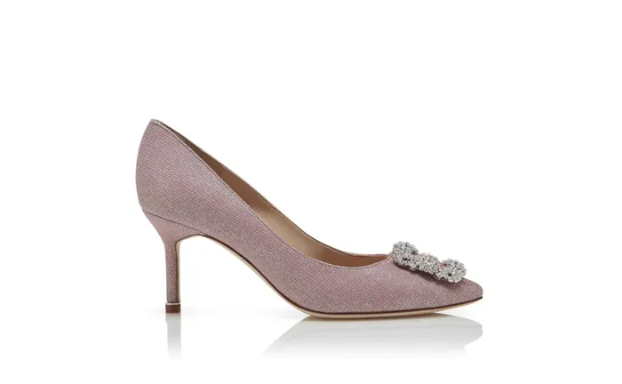 Women Hangisi Manolo Blahnik HANGISI GLITTER 70 Light Pink Glitter Fabric Jewel Buckle Pumps Women Hangisi Manolo Blahnik HANGISI GLITTER 70 Light Pink Glitter Fabric Jewel Buckle Pumps