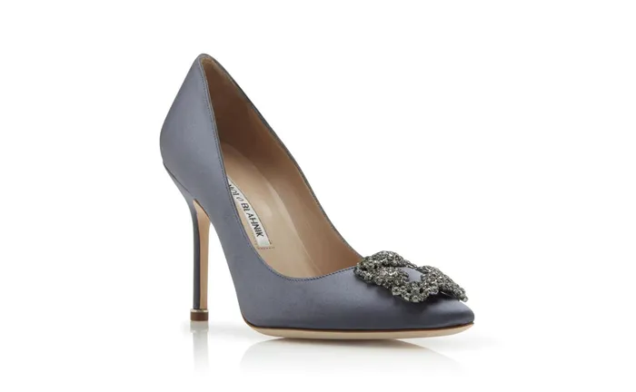 Women Hangisi Manolo Blahnik HANGISI Grey Satin Jewel Buckle Pumps