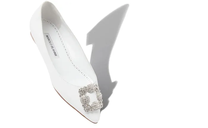 Women Hangisi Manolo Blahnik HANGISIFLAT White Calf Leather Jewel Buckle Flat Shoes Women Hangisi Manolo Blahnik HANGISIFLAT White Calf Leather Jewel Buckle Flat Shoes