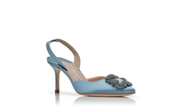 Women Hangisi Manolo Blahnik HANGISLI Light Blue Satin Jewel Buckle Slingback Pumps Women Hangisi Manolo Blahnik HANGISLI Light Blue Satin Jewel Buckle Slingback Pumps