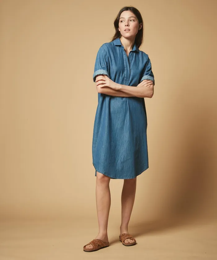 Women Hartford Dresses Denim Rafo Chambray Cotton Shirt Dress