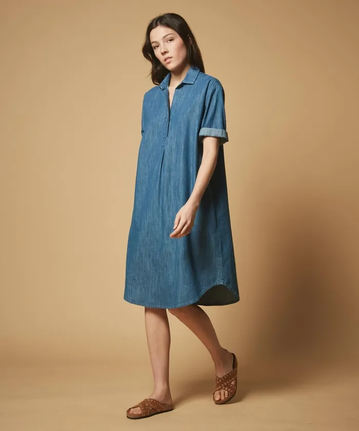 Women Hartford Dresses Denim Rafo Chambray Cotton Shirt Dress