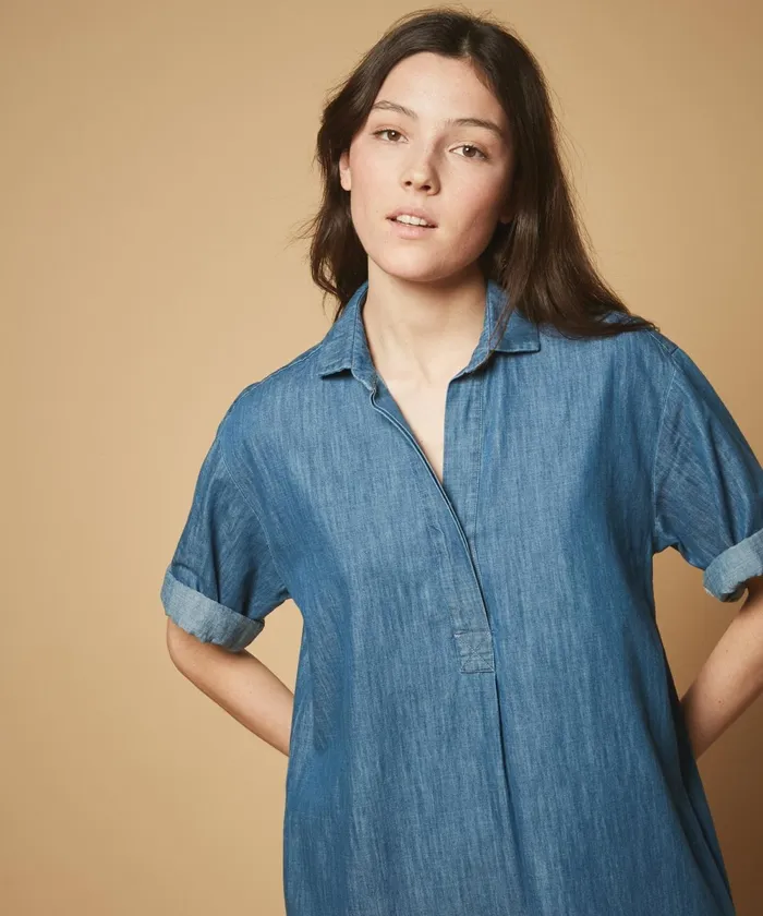 Women Hartford Dresses Denim Rafo Chambray Cotton Shirt Dress