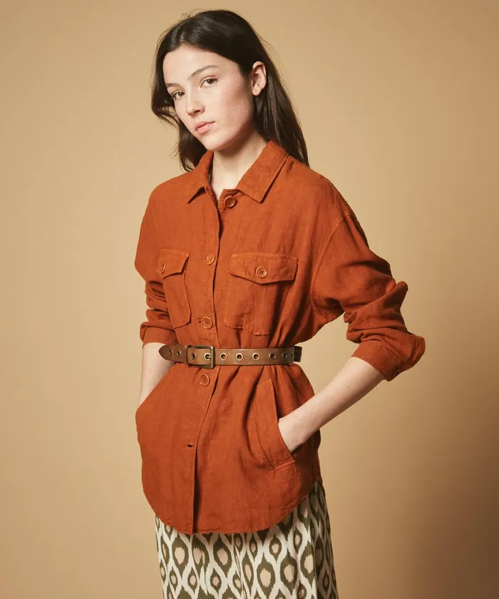 Women Hartford Jackets and Coats Voltige Caramel Linen Jacket