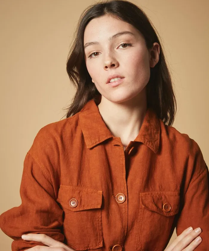 Women Hartford Jackets and Coats Voltige Caramel Linen Jacket