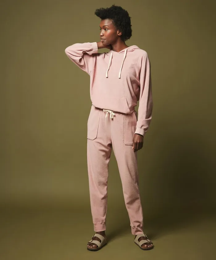 Women Hartford Pants Pink Towelling Fleece Tigan Pants