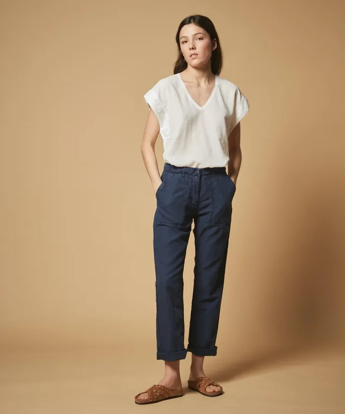 Women Hartford Pants Poly Indigo Cotton Linen Pants