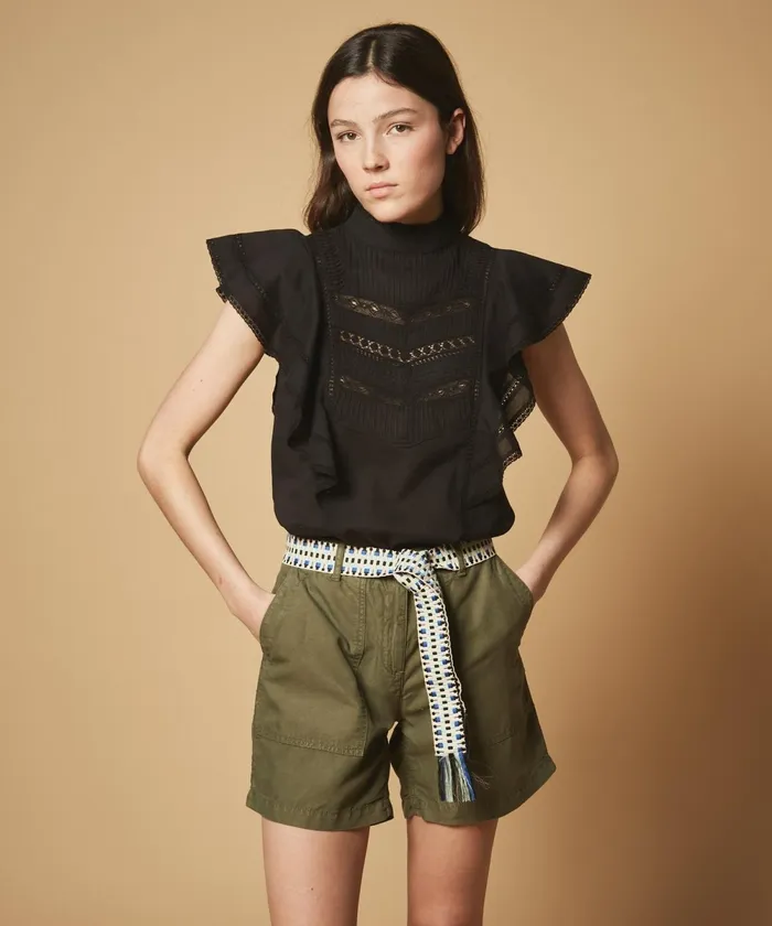 Women Hartford Shirts and Tops Black Hedine Top With Lace And Embroideries