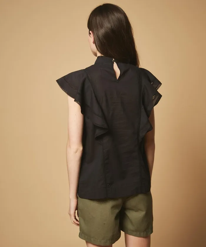 Women Hartford Shirts and Tops Black Hedine Top With Lace And Embroideries