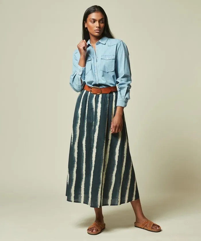 Women Hartford Skirts and Shorts Navy Striped Cotton Jovana Skirt