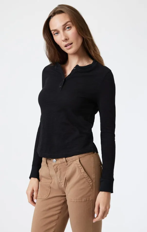 Women Henley TShirt In Black Mavi Jeans Tops and TShirts