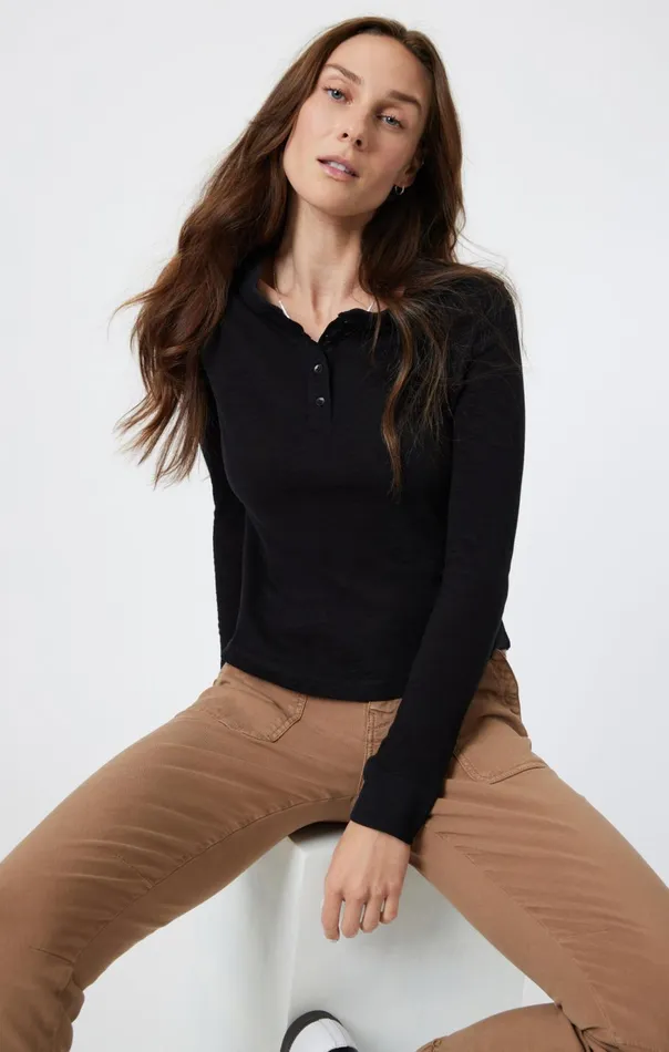 Women Henley TShirt In Black Mavi Jeans Tops and TShirts Women Henley TShirt In Black Mavi Jeans Tops and TShirts
