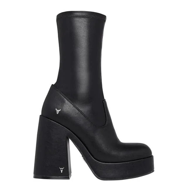 Women Hidden Black Stretch Platform Boots Windsor Smith Platforms