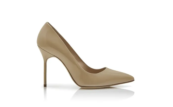 Women High Heels Manolo Blahnik BB PATENT Beige Patent Leather Pointed Toe Pumps Women High Heels Manolo Blahnik BB PATENT Beige Patent Leather Pointed Toe Pumps