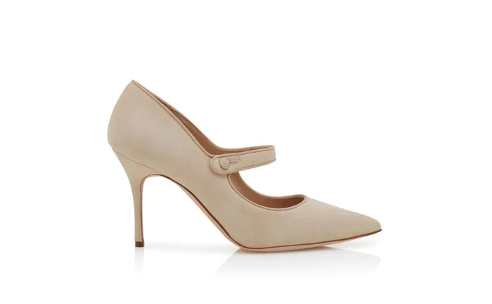 Women High Heels Manolo Blahnik CAMPARINEW Light Beige Suede Mary Jane Pumps Women High Heels Manolo Blahnik CAMPARINEW Light Beige Suede Mary Jane Pumps
