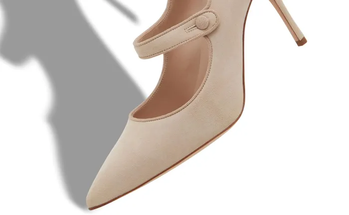 Women High Heels Manolo Blahnik CAMPARINEW Light Beige Suede Mary Jane Pumps Women High Heels Manolo Blahnik CAMPARINEW Light Beige Suede Mary Jane Pumps