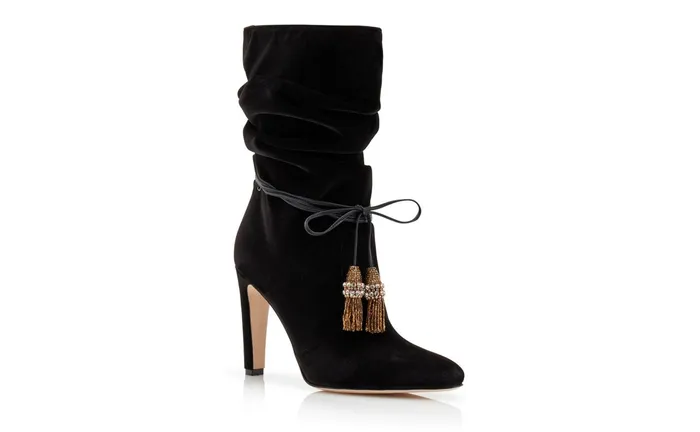 Women High Heels Manolo Blahnik CAVASHI Black Velvet Mid Calf Slouchy Boots
