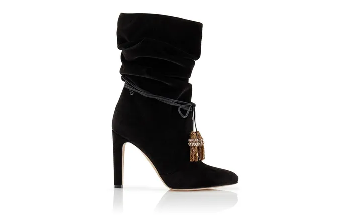 Women High Heels Manolo Blahnik CAVASHI Black Velvet Mid Calf Slouchy Boots Women High Heels Manolo Blahnik CAVASHI Black Velvet Mid Calf Slouchy Boots