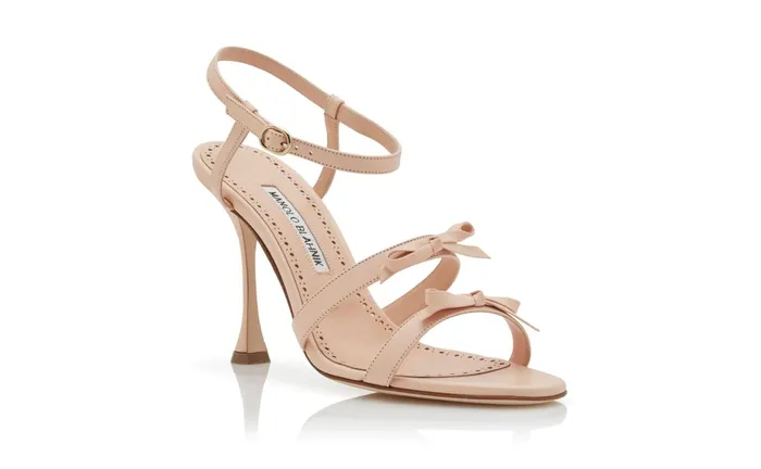 Women High Heels Manolo Blahnik IRCANA Pale Pink Nappa Leather Bow Detail Sandals Women High Heels Manolo Blahnik IRCANA Pale Pink Nappa Leather Bow Detail Sandals