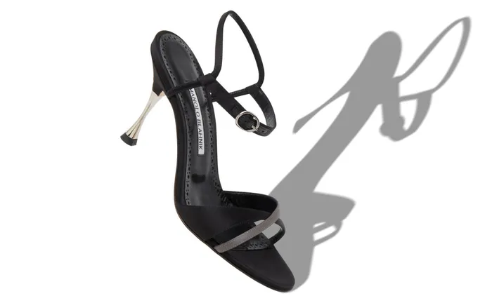 Women High Heels Manolo Blahnik MIRTEA Black And Dark Grey Satin Strappy Sandals Women High Heels Manolo Blahnik MIRTEA Black And Dark Grey Satin Strappy Sandals