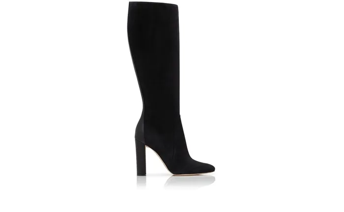 Women High Heels Manolo Blahnik ROSIEHI Black Suede Block Heel Knee High Boots Women High Heels Manolo Blahnik ROSIEHI Black Suede Block Heel Knee High Boots