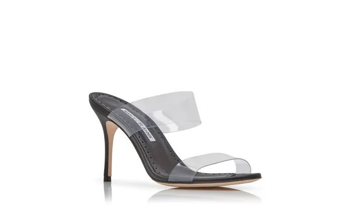 Women High Heels Manolo Blahnik SCOLTO Black PVC SlipOn Sandals