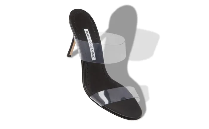 Women High Heels Manolo Blahnik SCOLTO Black PVC SlipOn Sandals