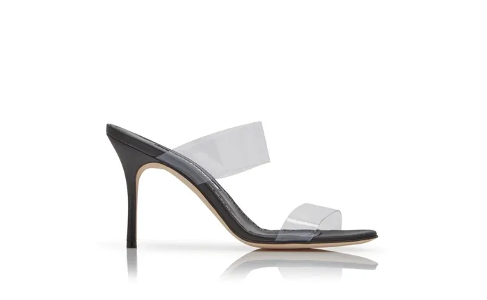 Women High Heels Manolo Blahnik SCOLTO Black PVC SlipOn Sandals