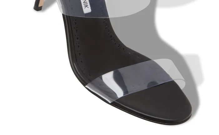 Women High Heels Manolo Blahnik SCOLTO Black PVC SlipOn Sandals