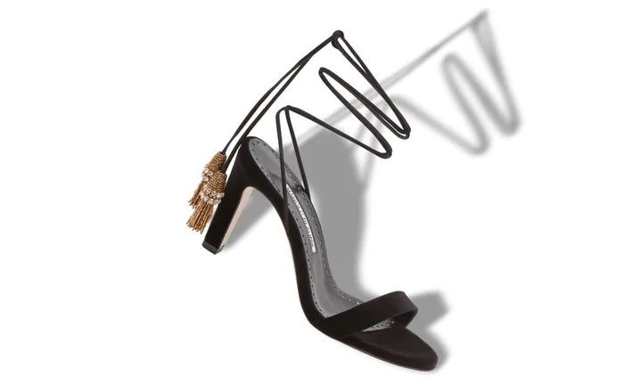 Women High Heels Manolo Blahnik TENSA Black Velvet Strappy Sandals