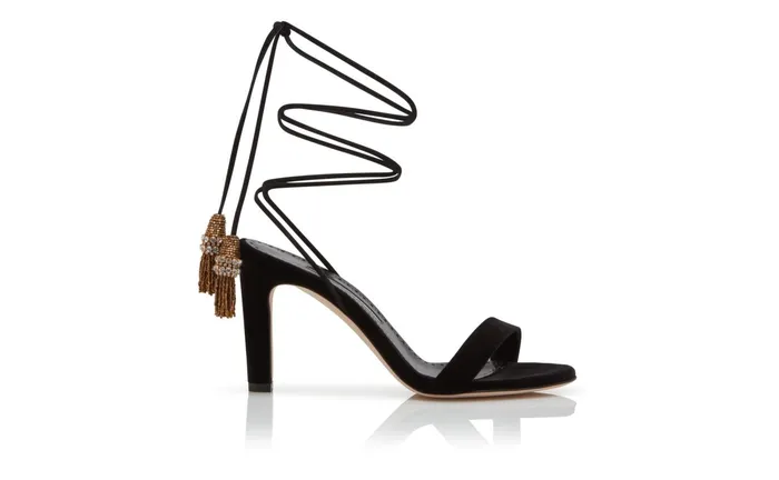 Women High Heels Manolo Blahnik TENSA Black Velvet Strappy Sandals