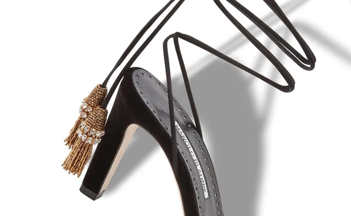 Women High Heels Manolo Blahnik TENSA Black Velvet Strappy Sandals