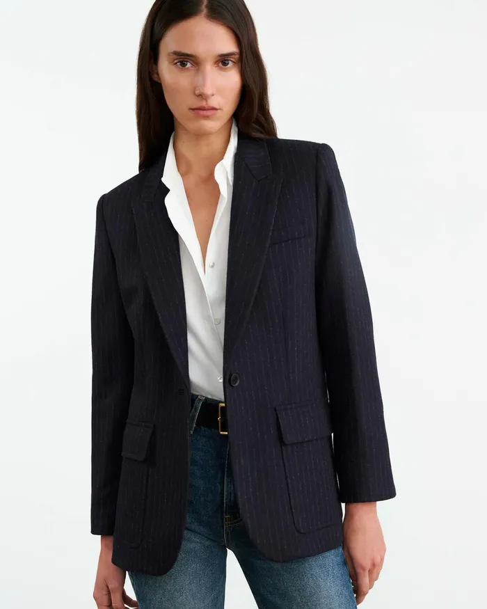 Women Jackets and Blazers Nili Lotan BRITTAN BLAZER Midnight Pinstripes