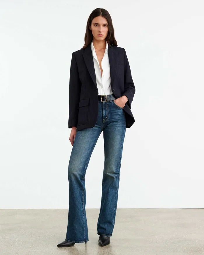 Women Jackets and Blazers Nili Lotan BRITTAN BLAZER Midnight Pinstripes