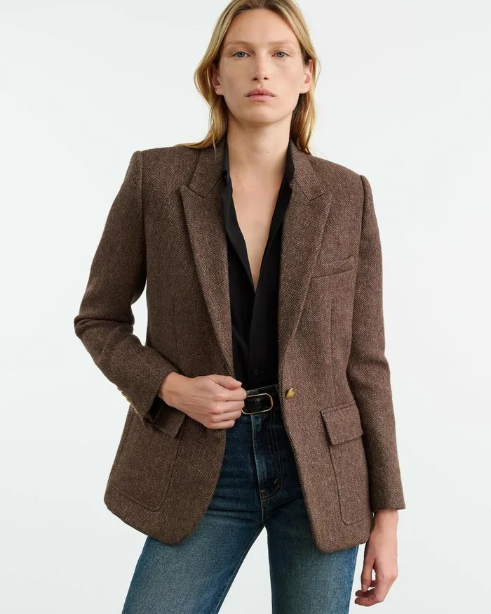 Women Jackets and Blazers Nili Lotan MIREILLE BLAZER Brown Herringbone