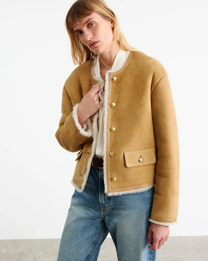 Women Jackets and Blazers Nili Lotan ZANIE SHEARLING JACKET Tannatural