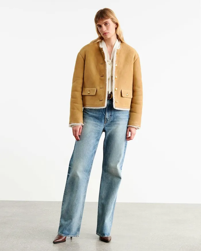 Women Jackets and Blazers Nili Lotan ZANIE SHEARLING JACKET Tannatural