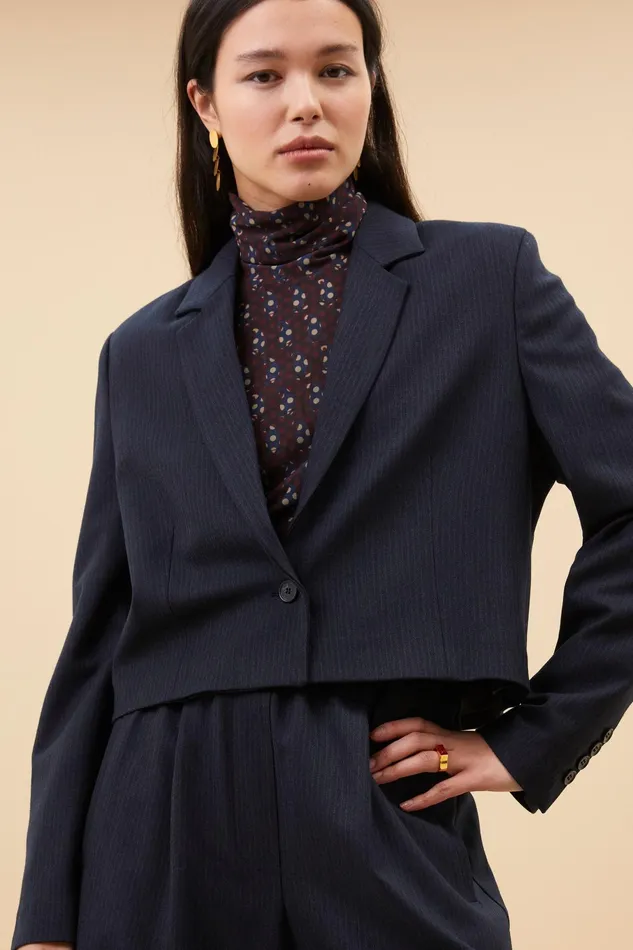 Women Jackets Bybar Jody Stripe Blazer Dark Navy