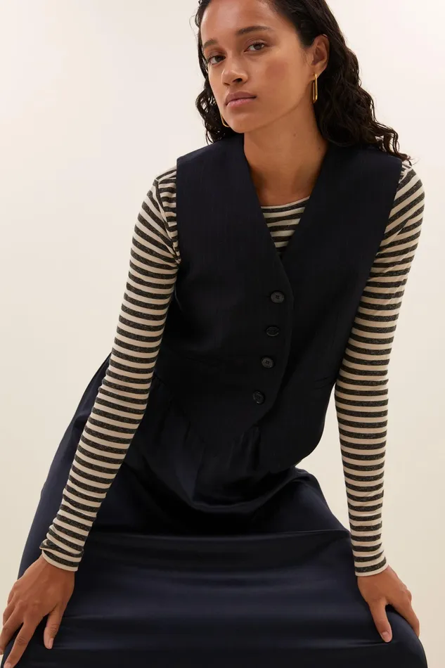 Women Jackets Bybar Lynn Pinstripe Gilet Midnight