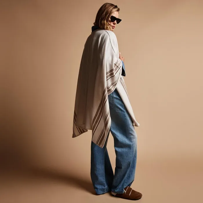 Women JacketsOuterwear James Perse Recycled Cashmere Striped Poncho Pearl