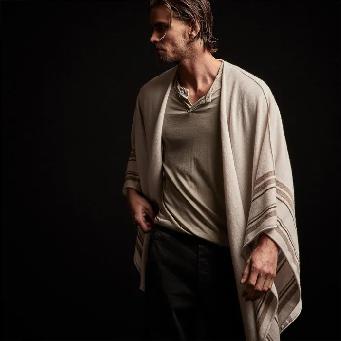 Women JacketsOuterwear James Perse Recycled Cashmere Striped Poncho Pearl