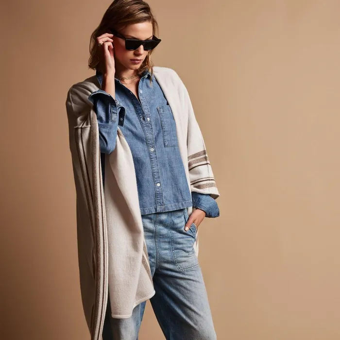 Women JacketsOuterwear James Perse Recycled Cashmere Striped Poncho Pearl