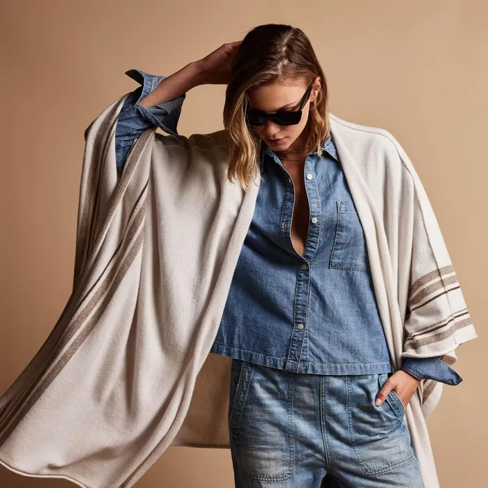 Women JacketsOuterwear James Perse Recycled Cashmere Striped Poncho Pearl