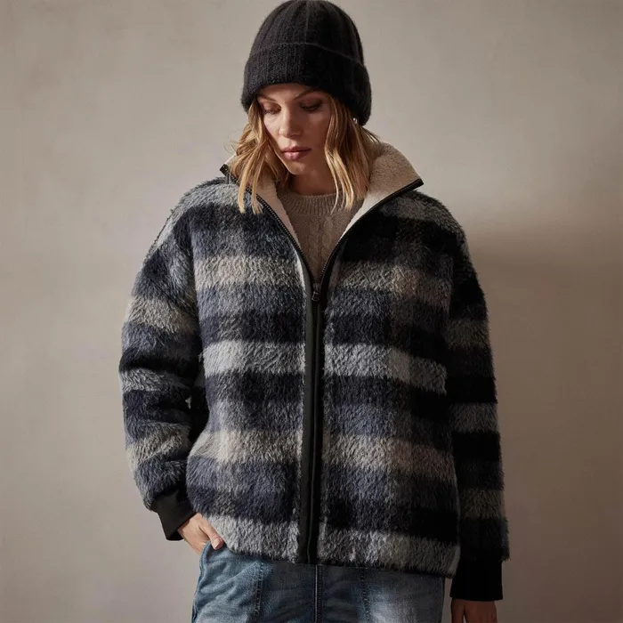 Women JacketsOuterwear James Perse Sherpa Lined Plaid Zip Jacket Breeze Plaid