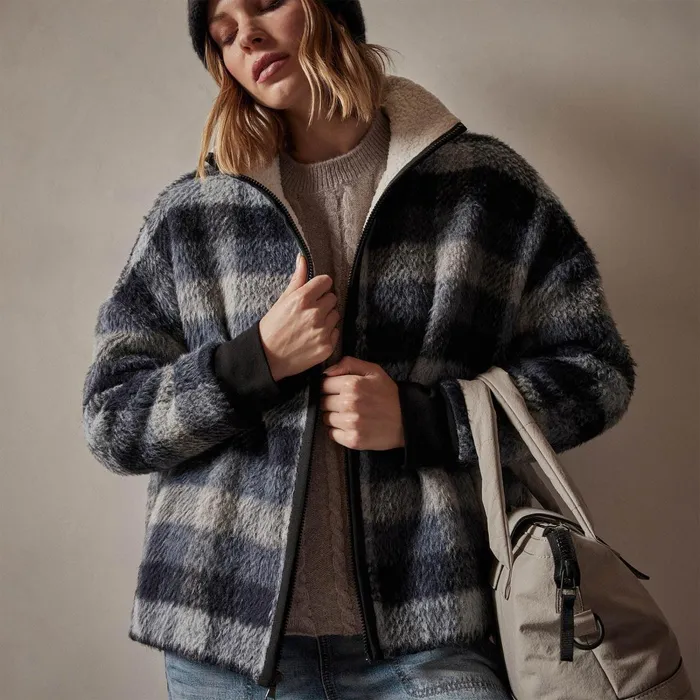 Women JacketsOuterwear James Perse Sherpa Lined Plaid Zip Jacket Breeze Plaid