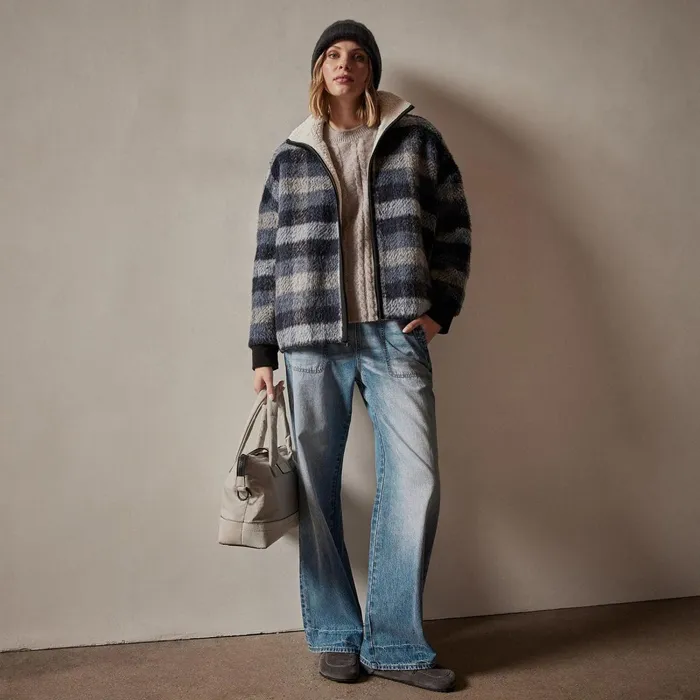 Women JacketsOuterwear James Perse Sherpa Lined Plaid Zip Jacket Breeze Plaid