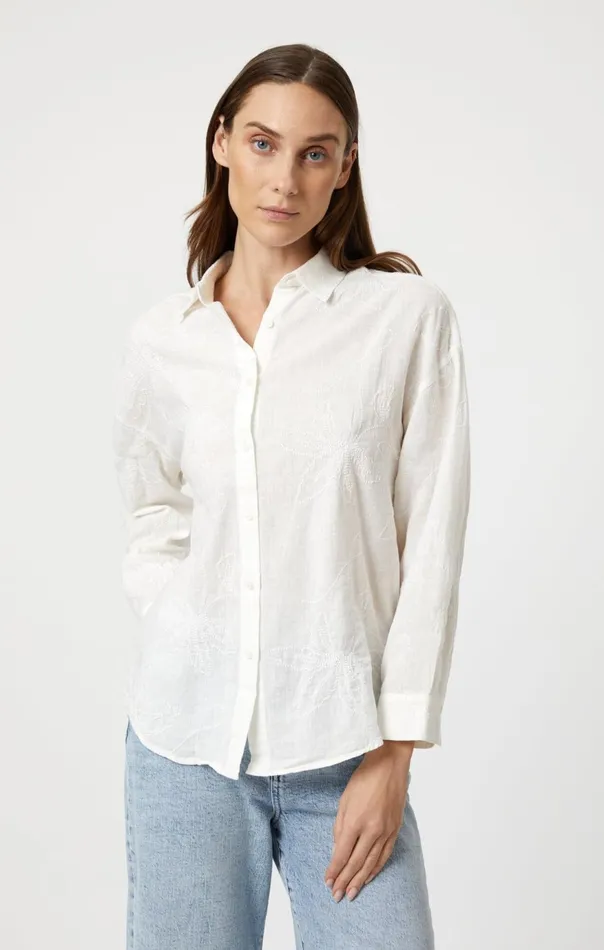 Women Jacquard Long Sleeve Shirt In White Mavi Jeans Shirts