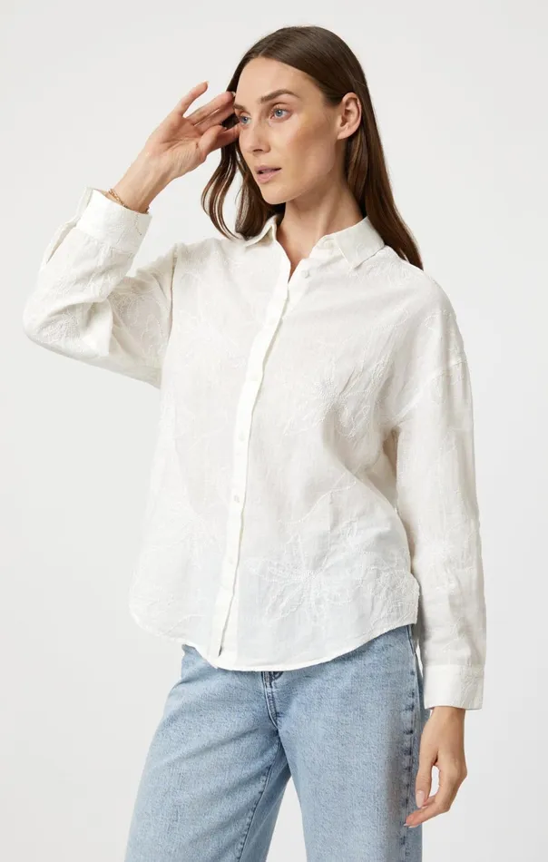 Women Jacquard Long Sleeve Shirt In White Mavi Jeans Shirts Women Jacquard Long Sleeve Shirt In White Mavi Jeans Shirts